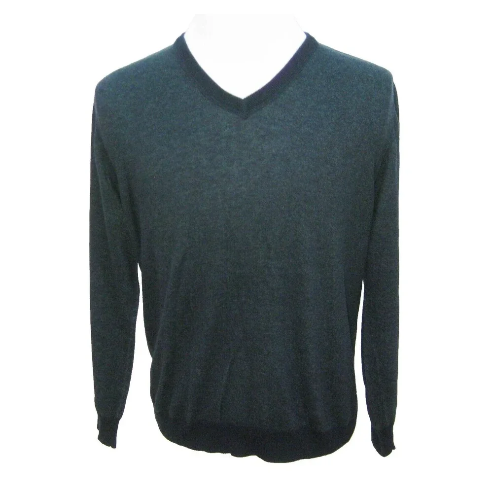 J.CREW Men's (Size Large) Solid Navy Blue V-Neck 100% Cotton Sweater Shirt Top